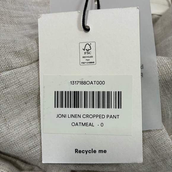 Reformation Oatmeal Joni Linen Cropped Pant Size 0 - Picture 10 of 13